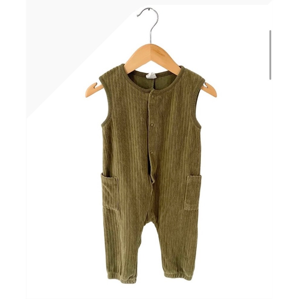 Baby H&M Terry Cloth Romper Sleeveless - Olive Green 12 Months